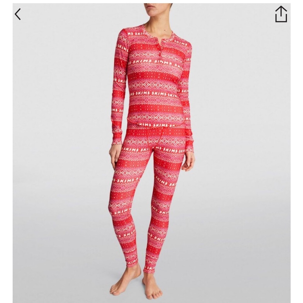 ♥️SKIMS Logo Plush Pointelle Henley & Leggings Red Fair Isle Set